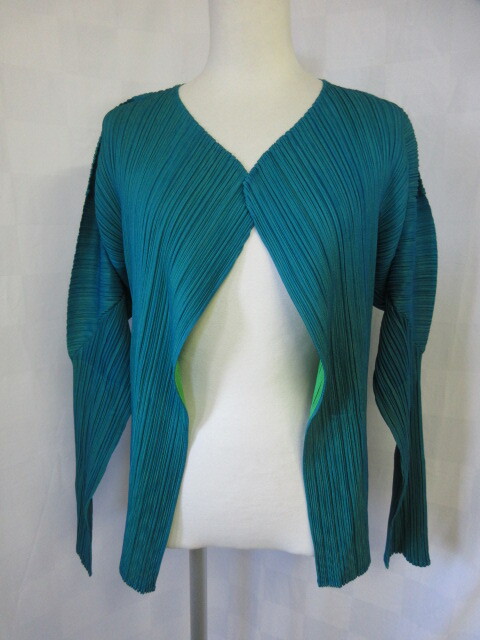 814 プリーツプリーズ イッセイミヤケ エメラルドグリーン ジャケットスーツ PP02-JO210 サイズ4_画像4