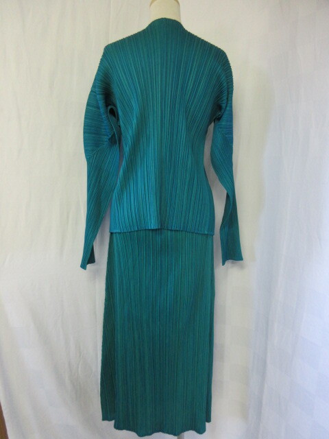 814 プリーツプリーズ イッセイミヤケ エメラルドグリーン ジャケットスーツ PP02-JO210 サイズ4_画像3