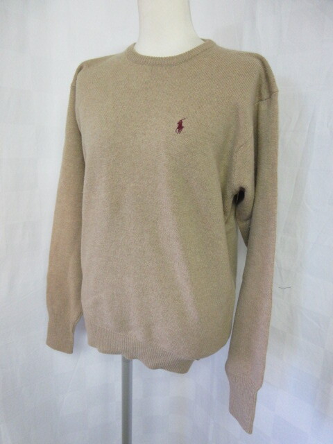 ８３０　ラルフローレン　ベージュ色　胸にワンポイント　長袖丸首セーター　Mサイズ_画像2