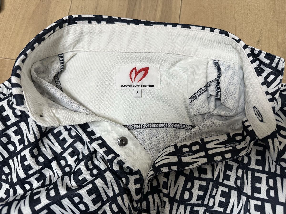 【美品】【送料無料】MASTER BUNNY マスターバニー エディション ポロシャツ 半袖 口ゴ総柄 サイズ 6(XL) ネイビー ゴルフウェア メンズ_画像3