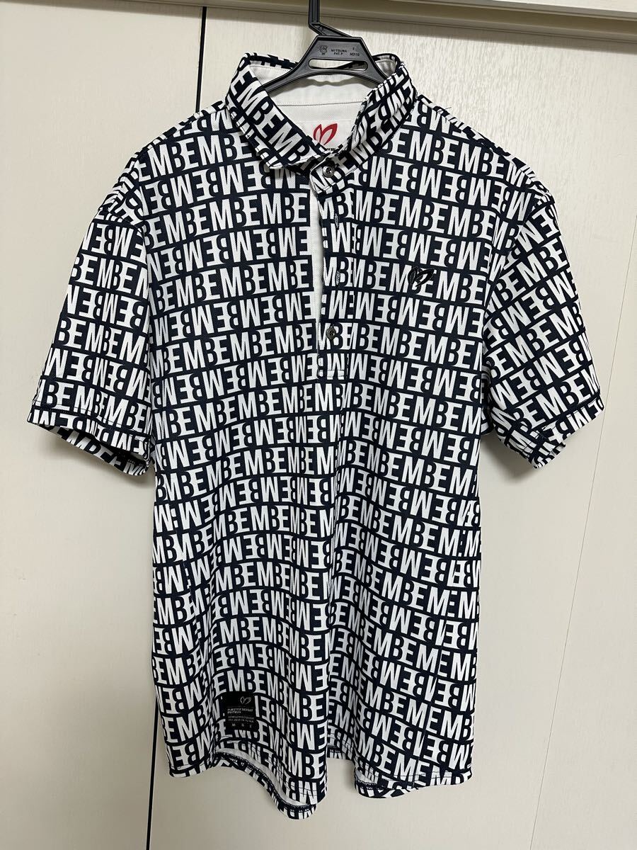 【美品】【送料無料】MASTER BUNNY マスターバニー エディション ポロシャツ 半袖 口ゴ総柄 サイズ 6(XL) ネイビー ゴルフウェア メンズ_画像1