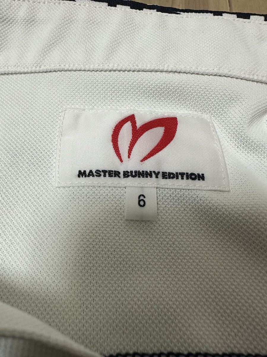 【美品】【送料無料】MASTER BUNNY マスターバニー エディション ポロシャツ 半袖 口ゴ総柄 サイズ 6(XL) ネイビー ゴルフウェア メンズ_画像4