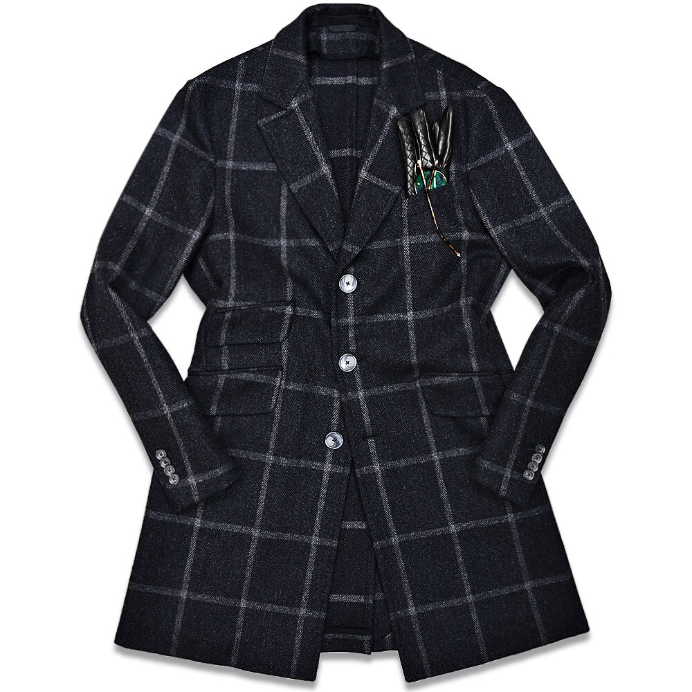 伊ナポリ随一の匠◎!!!「EIDOS/エイドス」秋冬 最高級 抜群のかっこよさ!!! 肉厚/極上ツイード ウィンドーペン◎ チェスターコート 44/S程_画像1