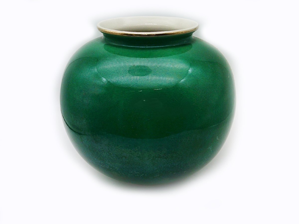 ☆九谷焼 勇峰 花瓶 緑 金彩 伝統工芸 工芸美術 工芸品 骨董品☆/N_画像2