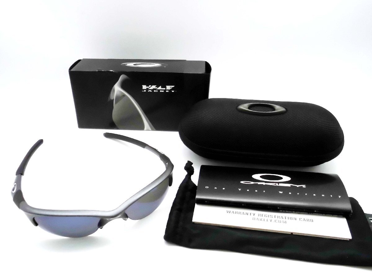 □OAKLEY HALF JACKET オークリー ハーフジャケット サングラス フレーム ダークグレイ アイスイリジウムポラライズド 保管ケース付□/F_画像1