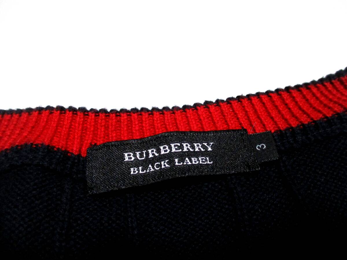 良品 大人気 L(3) バーバリーブラックレーベル BURBERRY BLACK LABEL ニットセーター クルーネック ケーブル編み ホース刺繍 即決送料無料_画像5