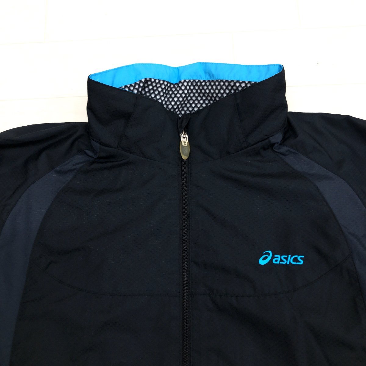 ASICS アシックス ロゴ刺繍 フーデット ウインドブレーカー ジャケット M 黒 ブラック ジャージ ブルゾン トラックジャケット レディース_画像8