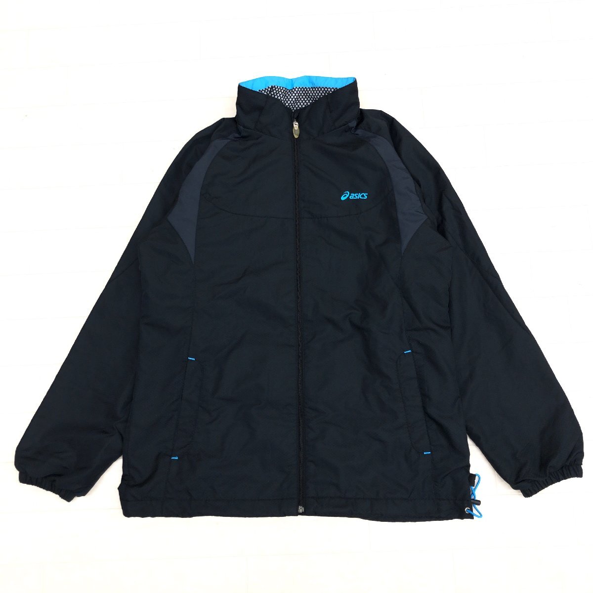 ASICS アシックス ロゴ刺繍 フーデット ウインドブレーカー ジャケット M 黒 ブラック ジャージ ブルゾン トラックジャケット レディース_画像3