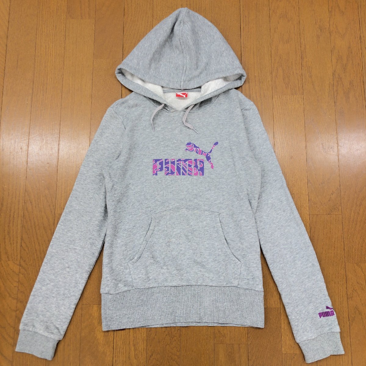 PUMA プーマ デカロゴプリント スウェット パーカー M グレー フーディ トレーナー ロゴ刺繍 スポーツMIX y2k グランジ Archive レディース_画像1