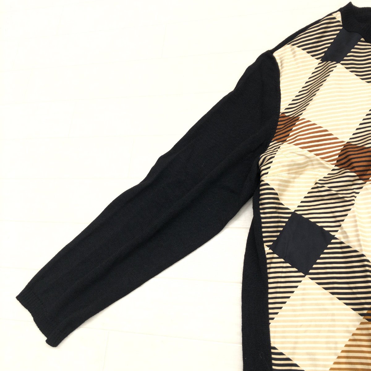 DAKS ダックス シルク フロント切替 ゆったり ウール ニット カーディガン F 黒系 ブラック系 日本製 羽織り 長袖 レディース 三共生興_画像5