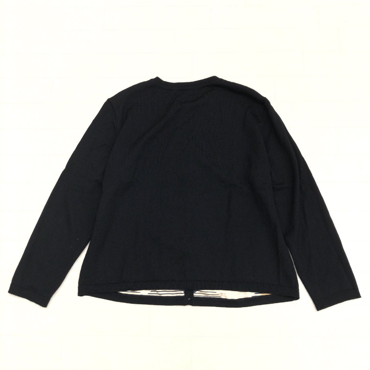 DAKS ダックス シルク フロント切替 ゆったり ウール ニット カーディガン F 黒系 ブラック系 日本製 羽織り 長袖 レディース 三共生興_画像2