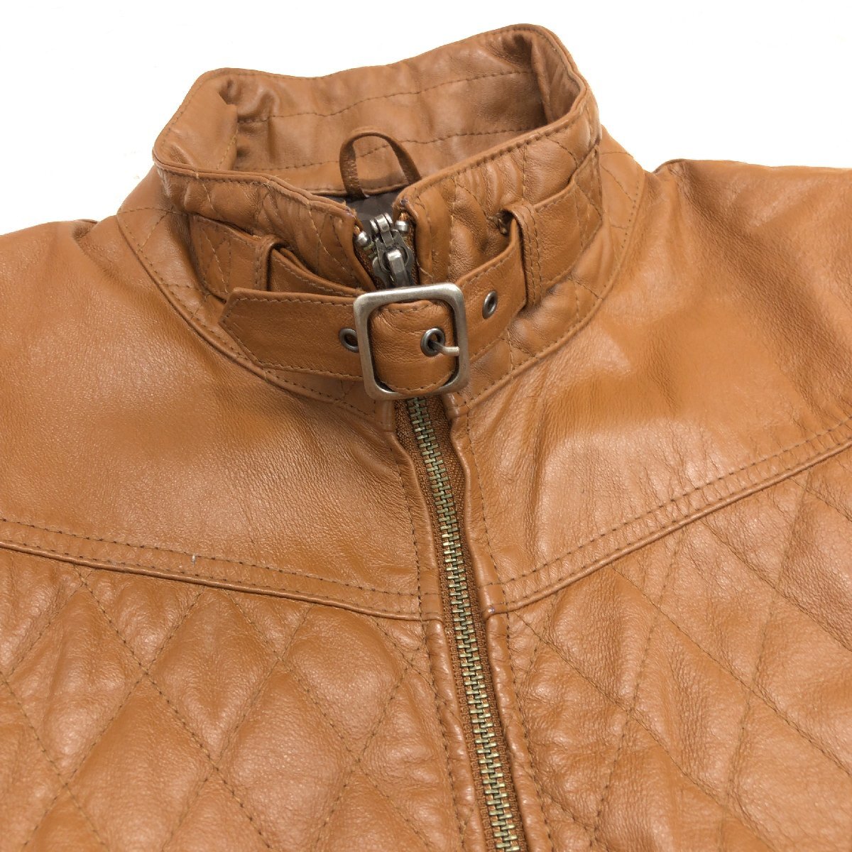 ●MALE&Co. メイル&コー タカキュー スリムフィット 本革 レザー キルティング ライダースジャケット M キャメル ブルゾン 革ジャン メンズ_画像4