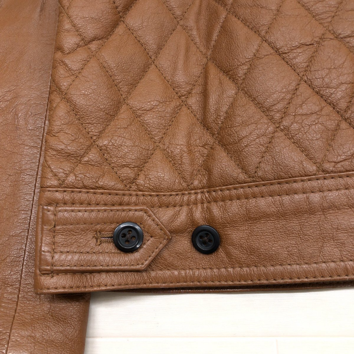 ●MALE&Co. メイル&コー タカキュー スリムフィット 本革 レザー キルティング ライダースジャケット M キャメル ブルゾン 革ジャン メンズ_画像7