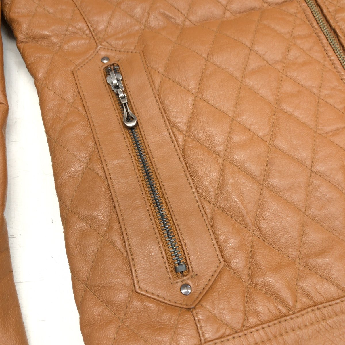 ●MALE&Co. メイル&コー タカキュー スリムフィット 本革 レザー キルティング ライダースジャケット M キャメル ブルゾン 革ジャン メンズ_画像6