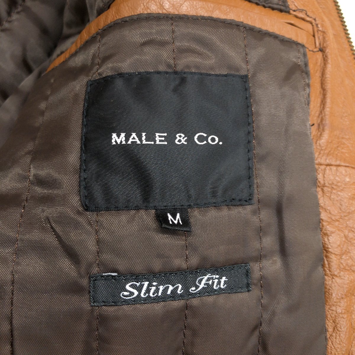 ●MALE&Co. メイル&コー タカキュー スリムフィット 本革 レザー キルティング ライダースジャケット M キャメル ブルゾン 革ジャン メンズ_画像3