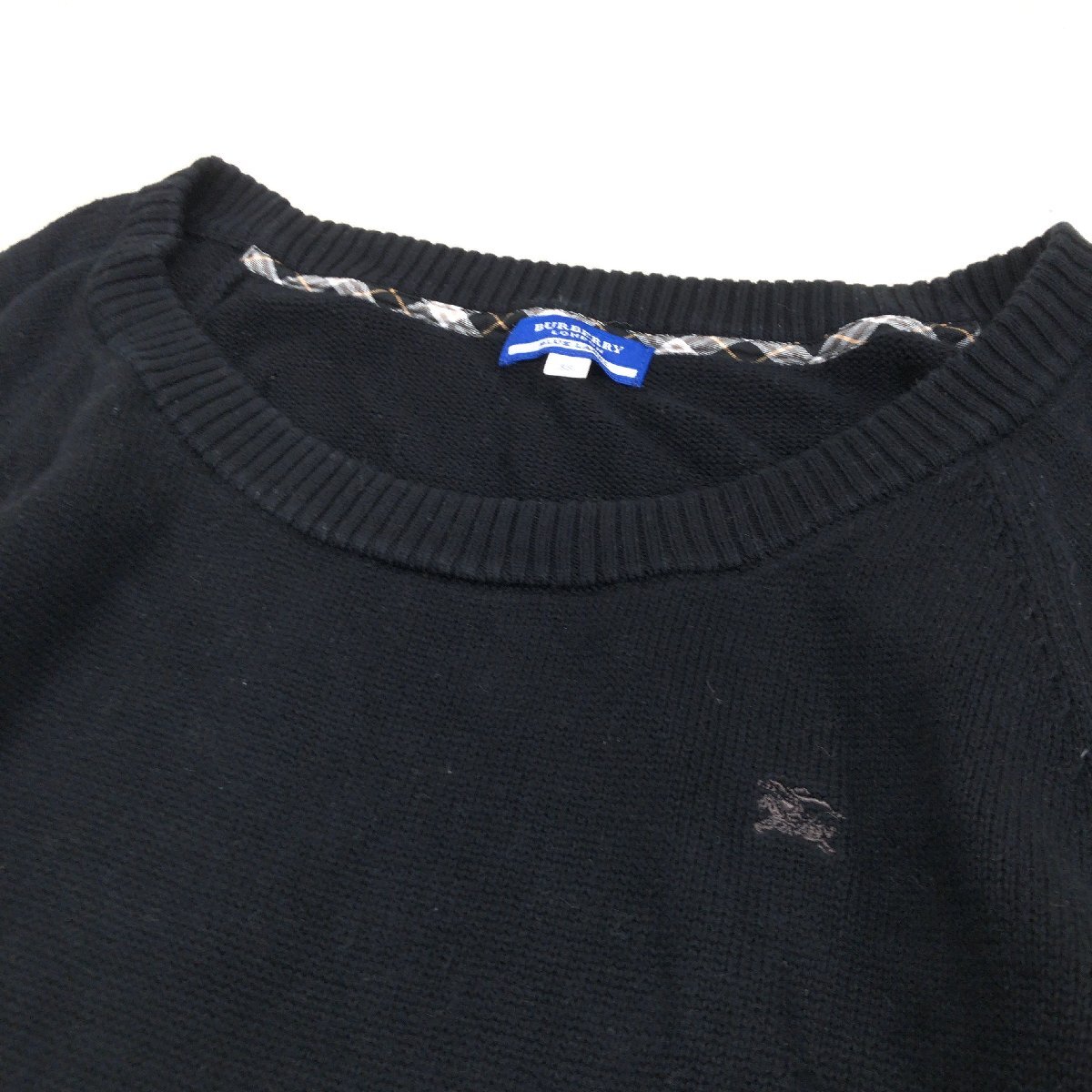 ●BURBERRY BLUE LABEL バーバリーブルーレーベル ホース刺繍 コットン ニット チュニック ワンピース 38(M) 黒 ブラック ミディ丈 女性用_画像6