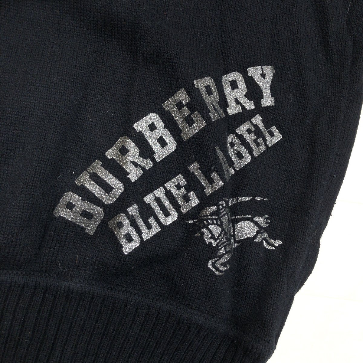 ●BURBERRY BLUE LABEL バーバリーブルーレーベル ホース刺繍 コットン ニット チュニック ワンピース 38(M) 黒 ブラック ミディ丈 女性用_画像5