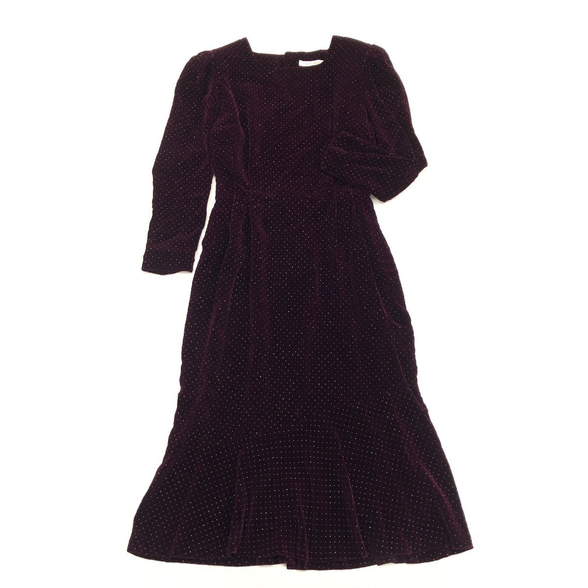 ●YUKI TORII ユキトリイ ヴィンテージ ベルベット ドット ドレス ワンピース F ボルドー ワインレッド 日本製 古着 レトロ 婦人 トリヰ_画像1