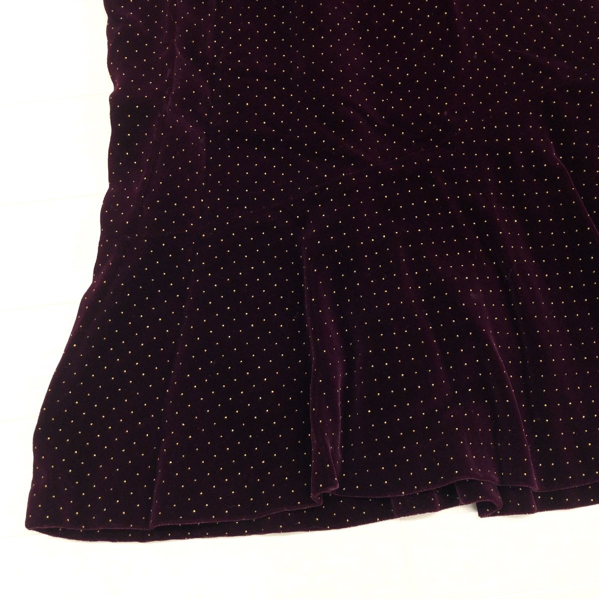 ●YUKI TORII ユキトリイ ヴィンテージ ベルベット ドット ドレス ワンピース F ボルドー ワインレッド 日本製 古着 レトロ 婦人 トリヰ_画像6