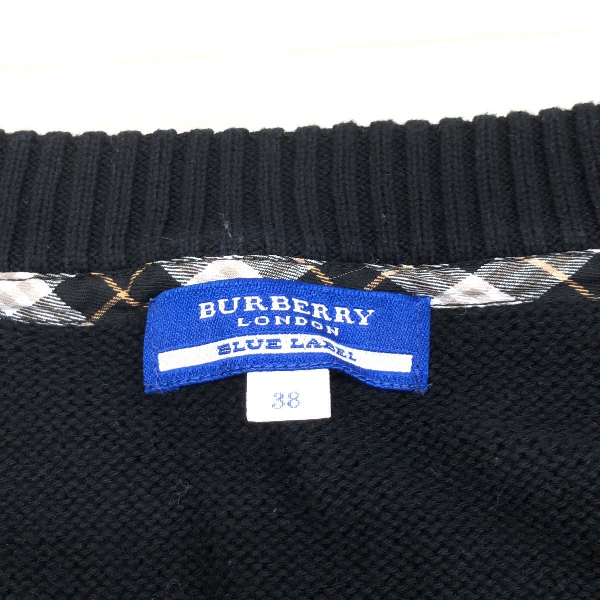 ●BURBERRY BLUE LABEL バーバリーブルーレーベル ホース刺繍 コットン ニット チュニック ワンピース 38(M) 黒 ブラック ミディ丈 女性用_画像3