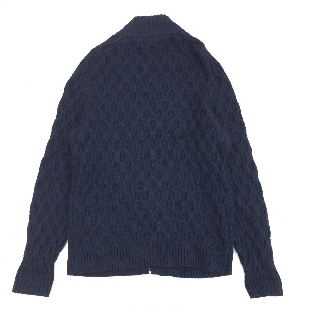 ●LACOSTE ラコステ ワニ刺繍 ハニカム編み ニットブルゾン 4 M相当 紺 ネイビー ジャケット カーディガン 羽織り 国内正規品 メンズ 紳士_画像2