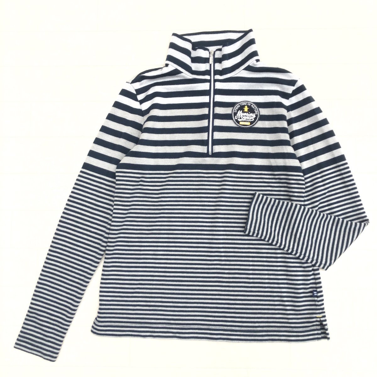 MUNSINGWEAR マンシングウェア ハーフジップ ボーダー ゴルフシャツ M グレー×ネイビー ポロシャツ 長袖 インナーウェア レディース_画像1