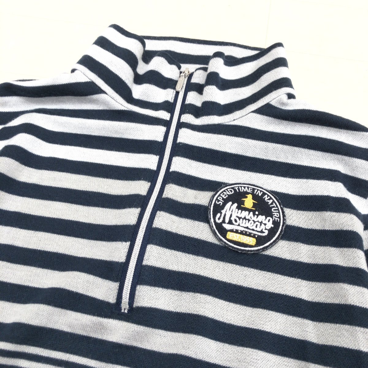 MUNSINGWEAR マンシングウェア ハーフジップ ボーダー ゴルフシャツ M グレー×ネイビー ポロシャツ 長袖 インナーウェア レディース_画像5