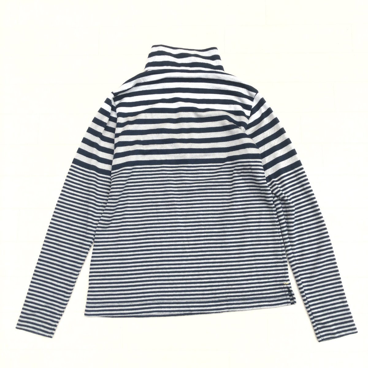 MUNSINGWEAR マンシングウェア ハーフジップ ボーダー ゴルフシャツ M グレー×ネイビー ポロシャツ 長袖 インナーウェア レディース_画像2