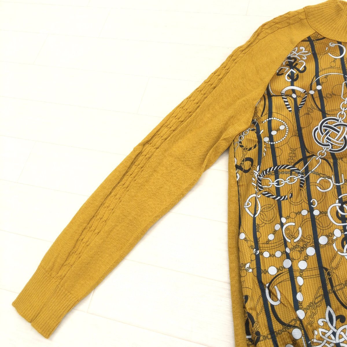 ROCHAS ロシャス レリアン フロント切替 モックネック ウール ニット セーター 11(L) からし マスタード 日本製 カットソー レディース_画像5