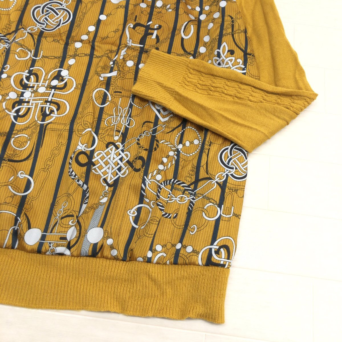 ROCHAS ロシャス レリアン フロント切替 モックネック ウール ニット セーター 11(L) からし マスタード 日本製 カットソー レディース_画像6