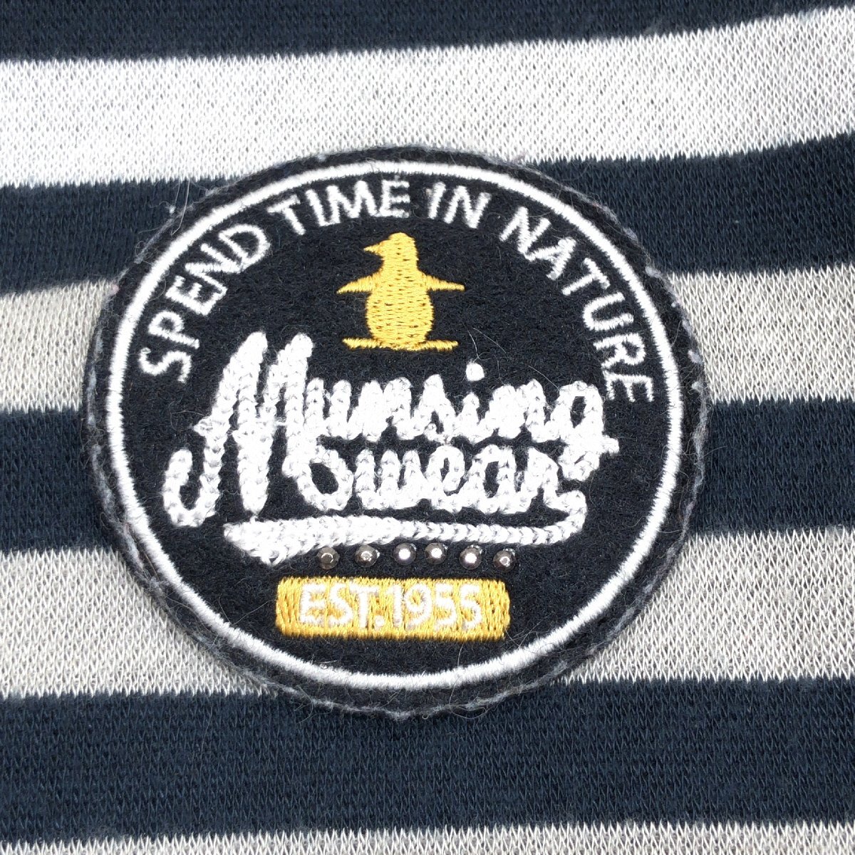 MUNSINGWEAR マンシングウェア ハーフジップ ボーダー ゴルフシャツ M グレー×ネイビー ポロシャツ 長袖 インナーウェア レディース_画像4