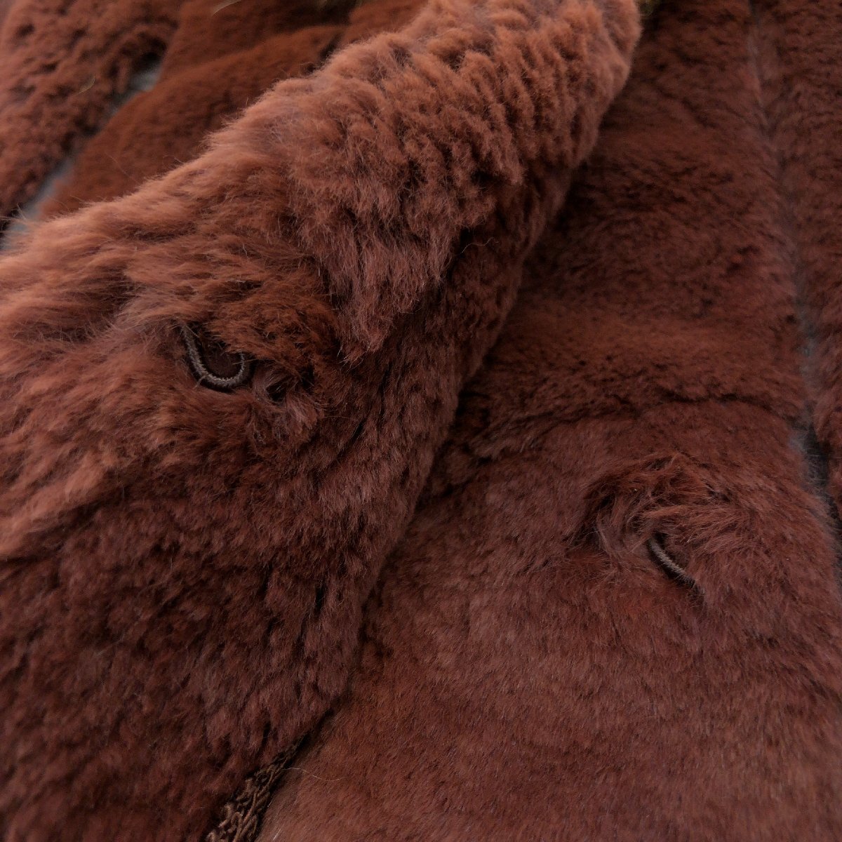 ◆Real Rabbit Fur Coat ラクーンファー付き 女優襟 ふわふわ ラビットファーコート M相当 ブラウン 毛皮 レディース 婦人 archive y2k_画像6