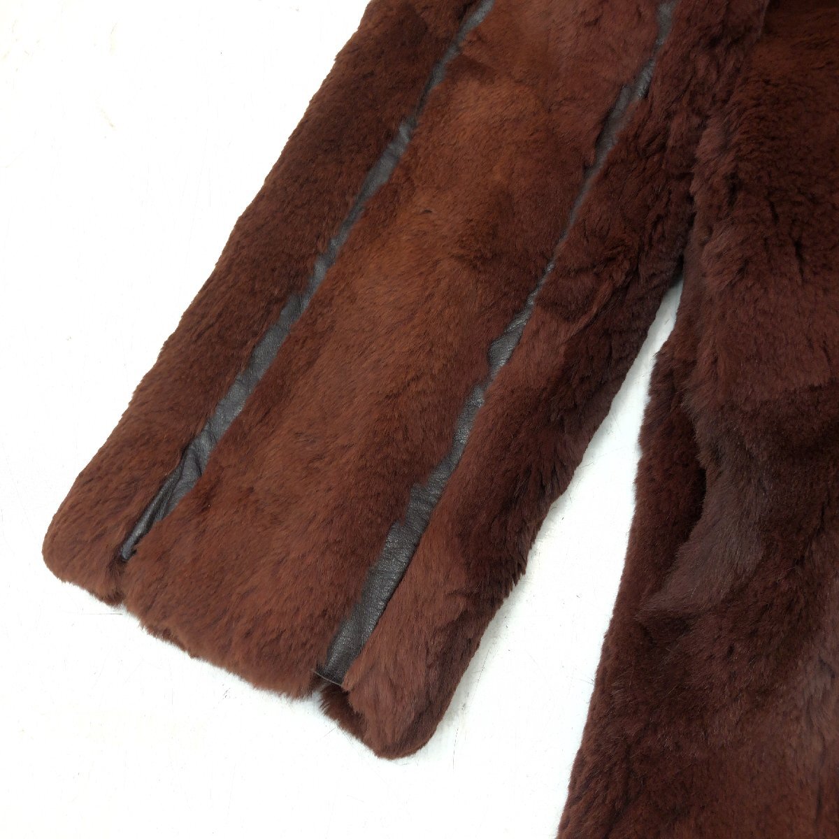 ◆Real Rabbit Fur Coat ラクーンファー付き 女優襟 ふわふわ ラビットファーコート M相当 ブラウン 毛皮 レディース 婦人 archive y2k_画像7