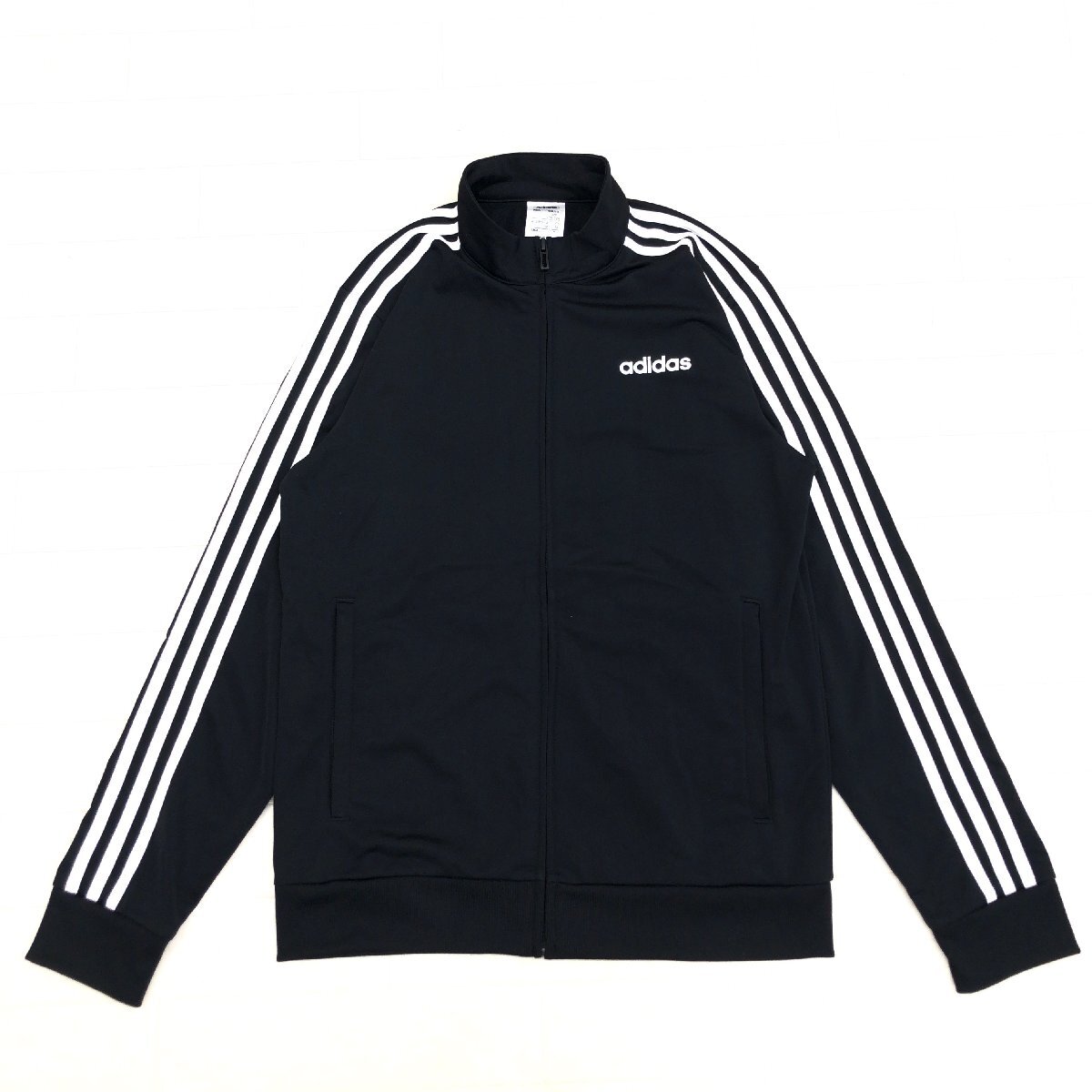●adidas アディダス 蓄熱裏地 ロゴプリント 3ストライプス ジャージ ジャケット M 黒 ブラック トラックジャケット ブルゾン メンズ 紳士_画像1