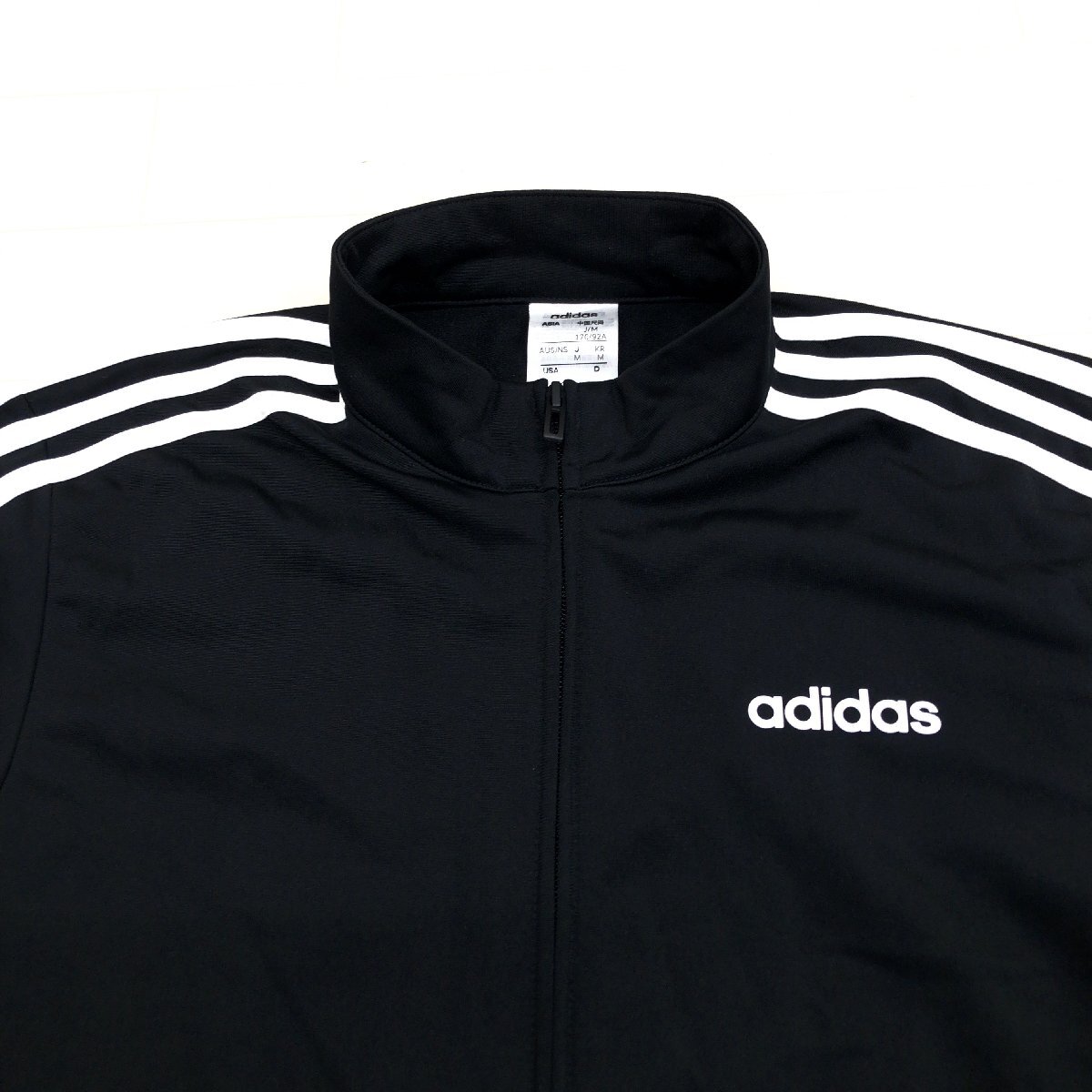 ●adidas アディダス 蓄熱裏地 ロゴプリント 3ストライプス ジャージ ジャケット M 黒 ブラック トラックジャケット ブルゾン メンズ 紳士_画像7