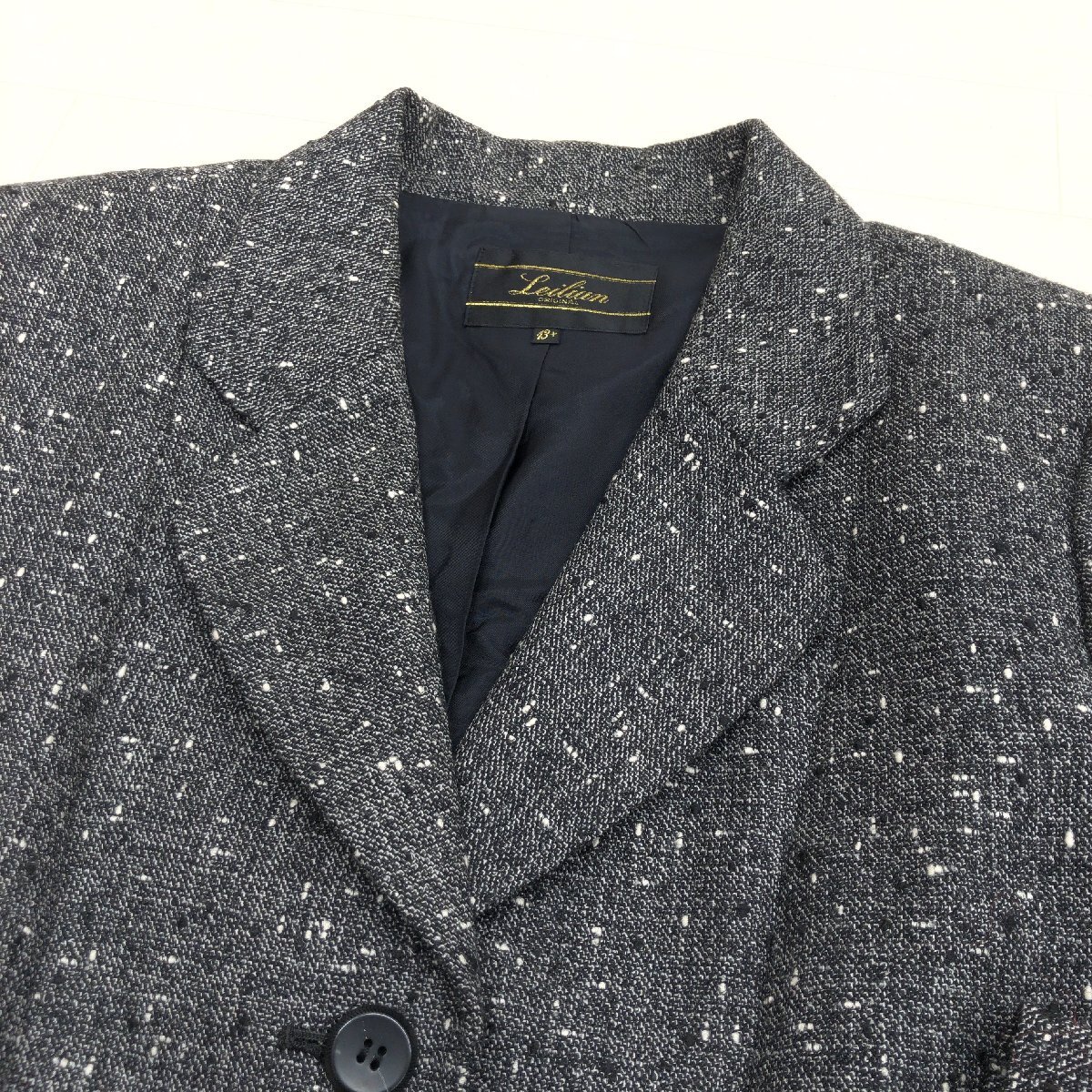 ●Leilian レリアン ウール テーラードジャケット 13(XL) ダークグレー 日本製 羽織り LL 2L ゆったり 大きい ウールジャケット レディース_画像4