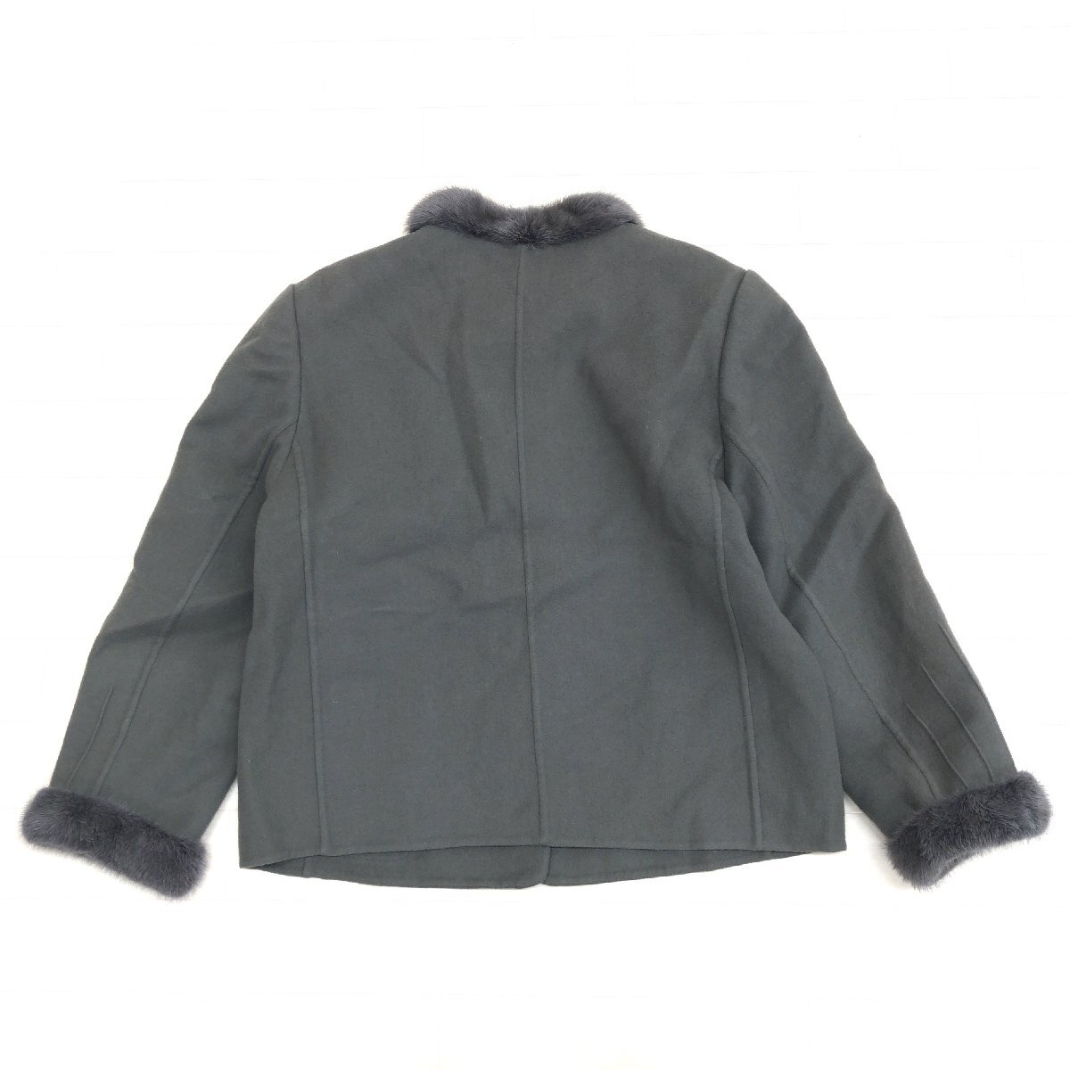 ●Leilian レリアン ミンクファー装飾 タスマニアウール100% ジャケット 11(L) グレー ブルゾン ウールジャケット 毛皮 レディース 婦人_画像2