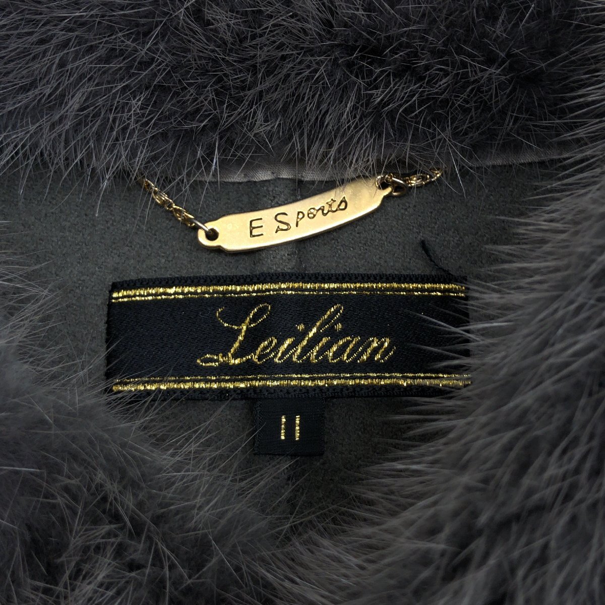 ●Leilian レリアン ミンクファー装飾 タスマニアウール100% ジャケット 11(L) グレー ブルゾン ウールジャケット 毛皮 レディース 婦人_画像3