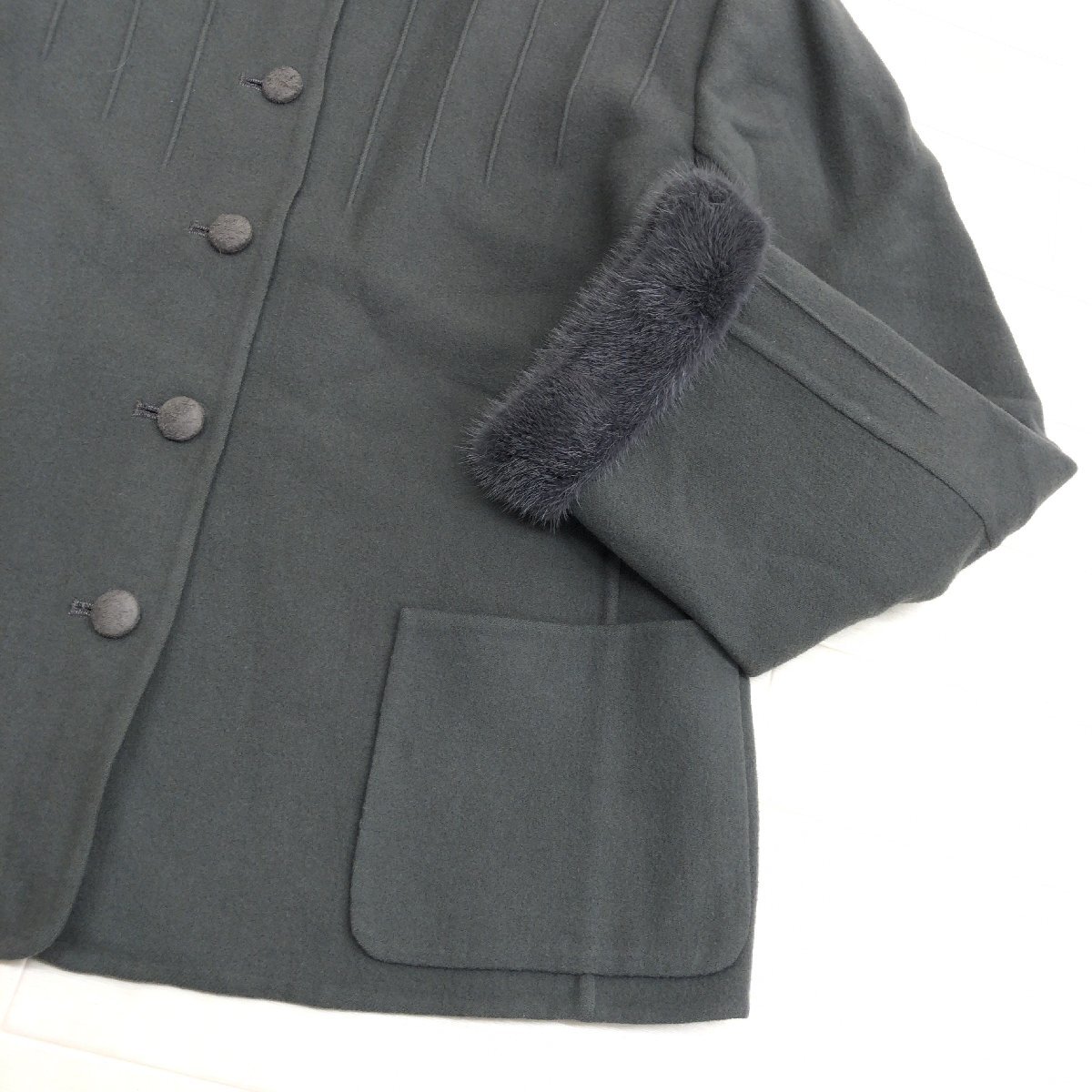●Leilian レリアン ミンクファー装飾 タスマニアウール100% ジャケット 11(L) グレー ブルゾン ウールジャケット 毛皮 レディース 婦人_画像7