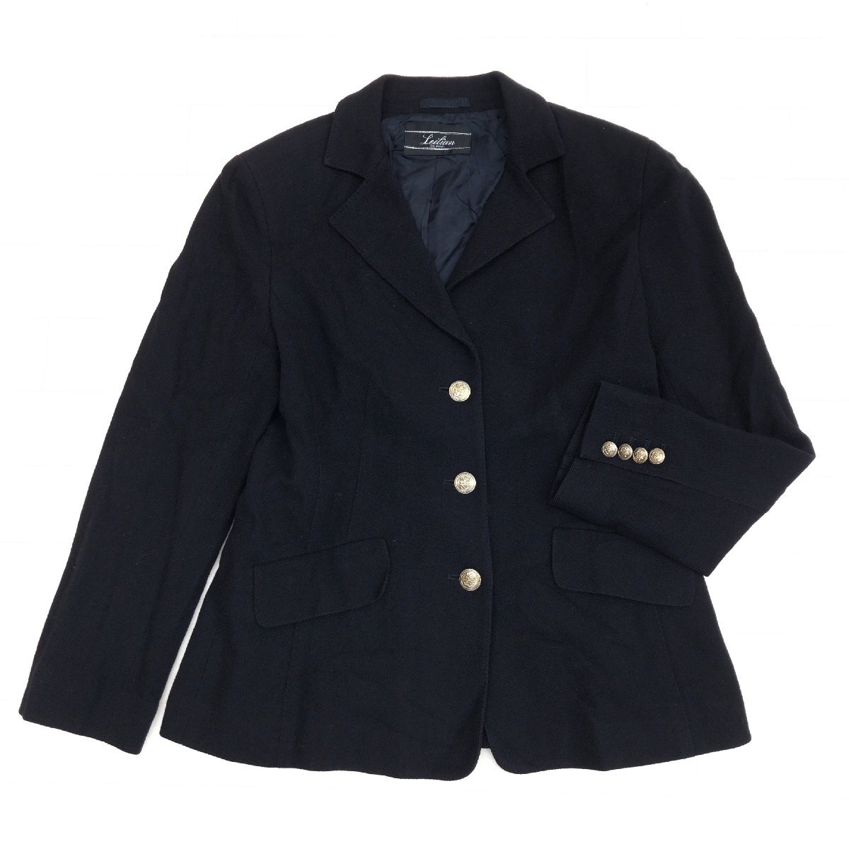 ●Leilian レリアン 上質 カシミヤ100% テーラードジャケット 11(L) 濃紺 ネイビー ウールジャケット 羽織り レディース カシミア_画像1