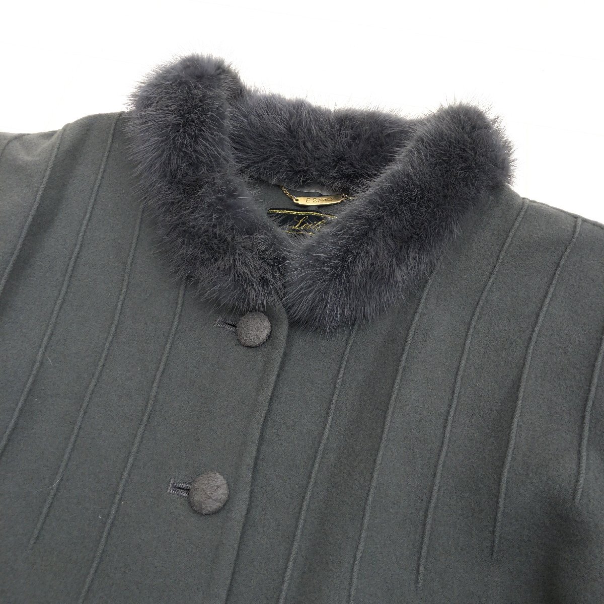 ●Leilian レリアン ミンクファー装飾 タスマニアウール100% ジャケット 11(L) グレー ブルゾン ウールジャケット 毛皮 レディース 婦人_画像4