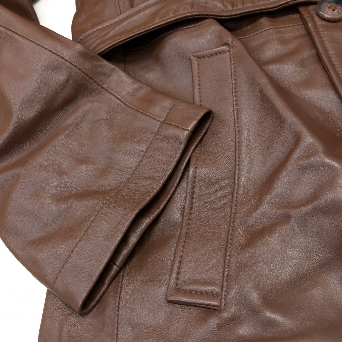 ◆新品 Bay Leaf ベイリーフ 定価29,000円 羊革 ラムレザー トレンチコート 2L ブラウン レザーコート 特大 大きいサイズ XL LL 未使用_画像7