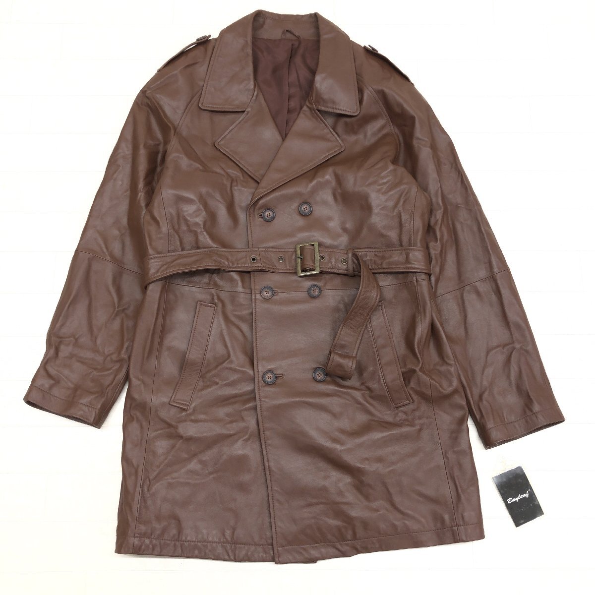 ◆新品 Bay Leaf ベイリーフ 定価29,000円 羊革 ラムレザー トレンチコート 2L ブラウン レザーコート 特大 大きいサイズ XL LL 未使用_画像1