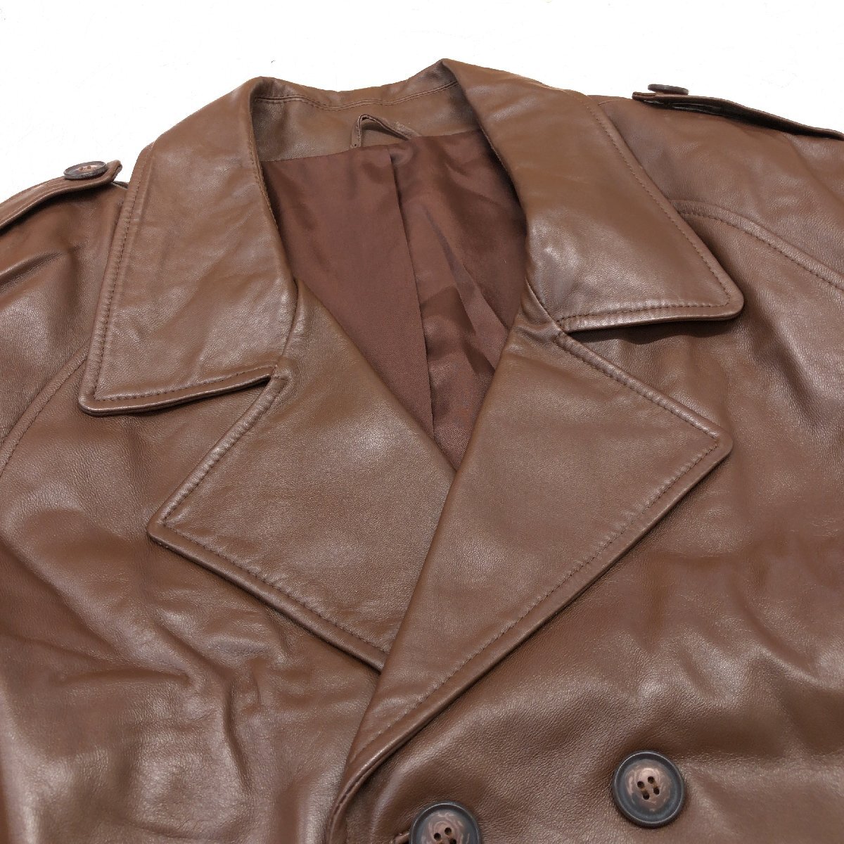 ◆新品 Bay Leaf ベイリーフ 定価29,000円 羊革 ラムレザー トレンチコート 2L ブラウン レザーコート 特大 大きいサイズ XL LL 未使用_画像4
