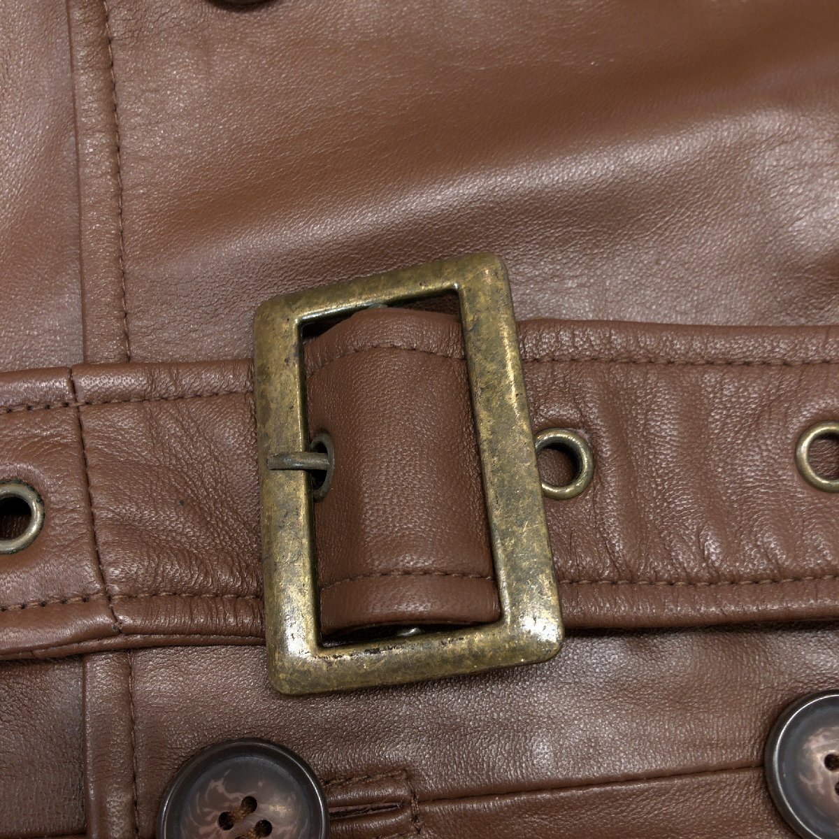 ◆新品 Bay Leaf ベイリーフ 定価29,000円 羊革 ラムレザー トレンチコート 2L ブラウン レザーコート 特大 大きいサイズ XL LL 未使用_画像6