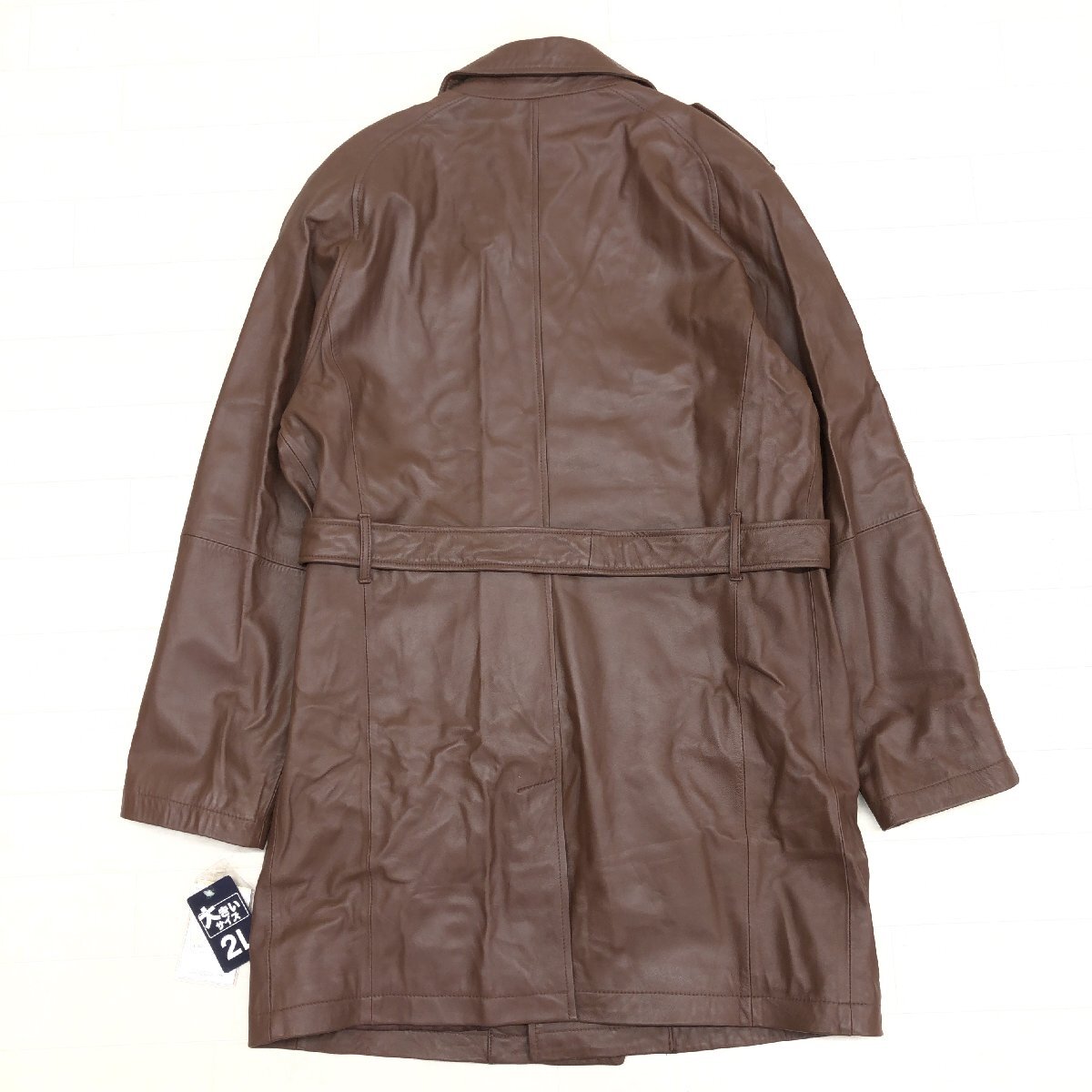 ◆新品 Bay Leaf ベイリーフ 定価29,000円 羊革 ラムレザー トレンチコート 2L ブラウン レザーコート 特大 大きいサイズ XL LL 未使用_画像2