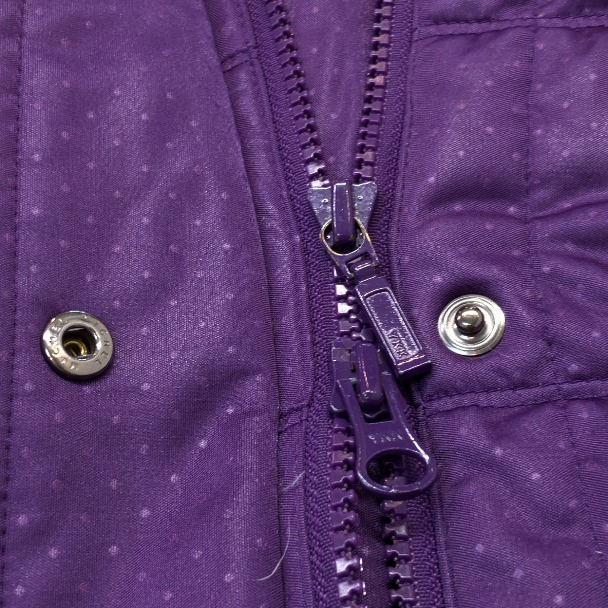 ◆LACOSTE ラコステ ピンドット 水玉柄 リアルファー Aライン ダウンコート 42 紫 パープル ロングコート ダウンパーカー レディース 婦人_画像6