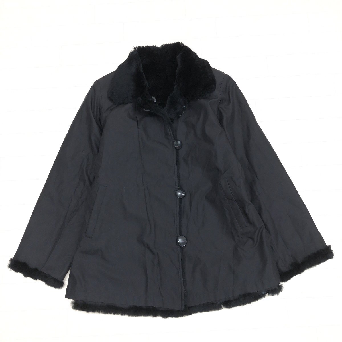 ◆Anhydre アンデール ふわふわ ラビットファー シルク100% リバーシブルコート M 黒 ブラック リアルファー 毛皮 レディース y2k archive_画像3