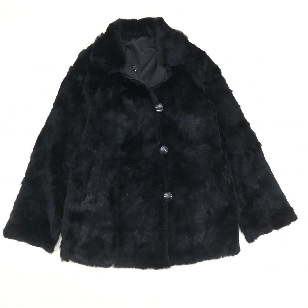 ◆Anhydre アンデール ふわふわ ラビットファー シルク100% リバーシブルコート M 黒 ブラック リアルファー 毛皮 レディース y2k archive_画像1