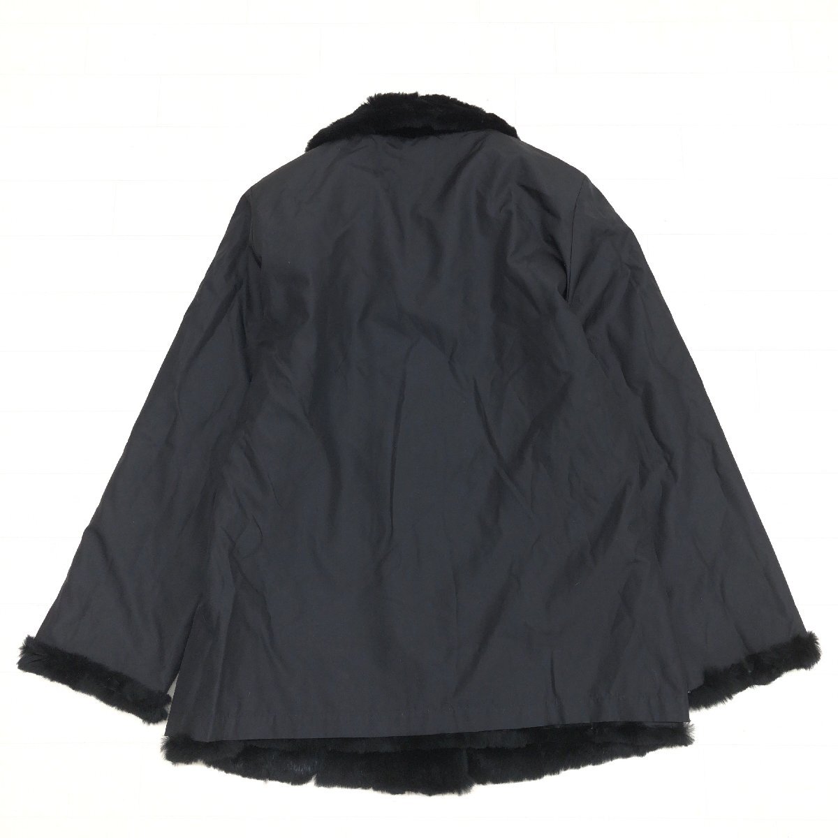 ◆Anhydre アンデール ふわふわ ラビットファー シルク100% リバーシブルコート M 黒 ブラック リアルファー 毛皮 レディース y2k archive_画像4